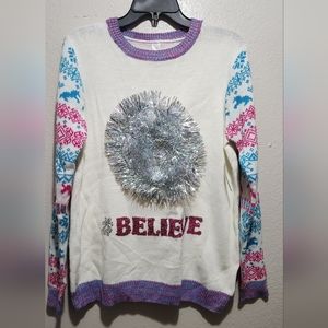 Women's Christmas Sweater  Believe Unicorn head Size XXXL